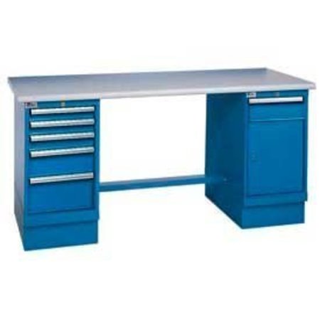 GLOBAL EQUIPMENT 60x30 Safety Plastic Pedestal Workbench with 4 Drawers   Cabinet 253860